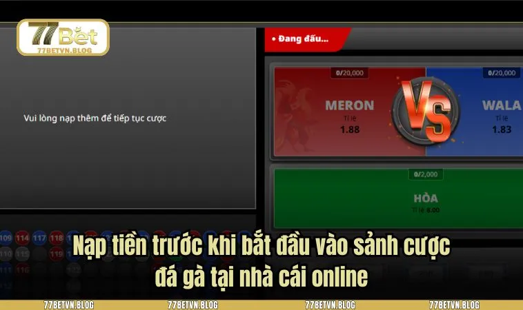 Nạp tiền trước khi bắt đầu vào sảnh cược đá gà tại nhà cái online