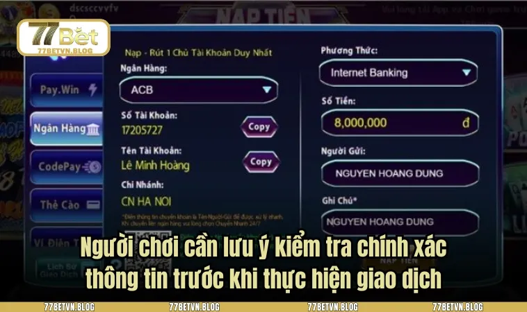 Người chơi cần lưu ý kiểm tra chính xác thông tin trước khi thực hiện giao dịch