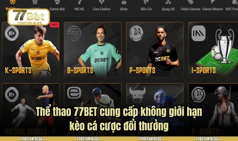 Thể thao 77BET cung cấp không giới hạn kèo cá cược đổi thưởng